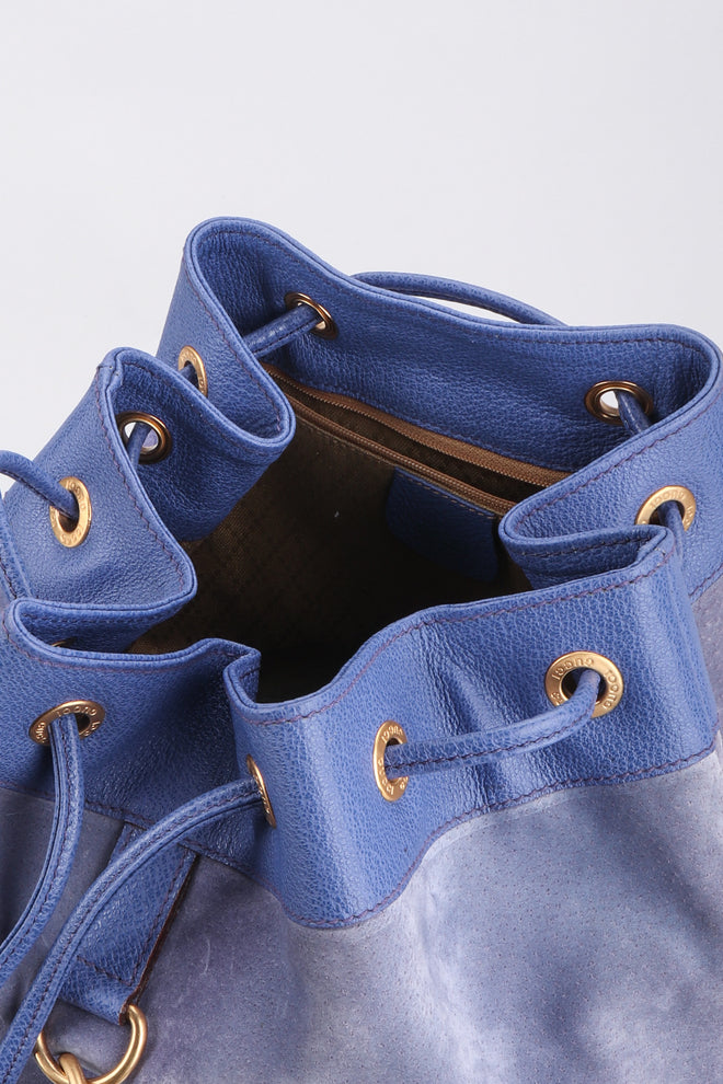 Recess Los Angeles Vintage Gucci Periwinkle Suede Bamboo Bucket Backpack