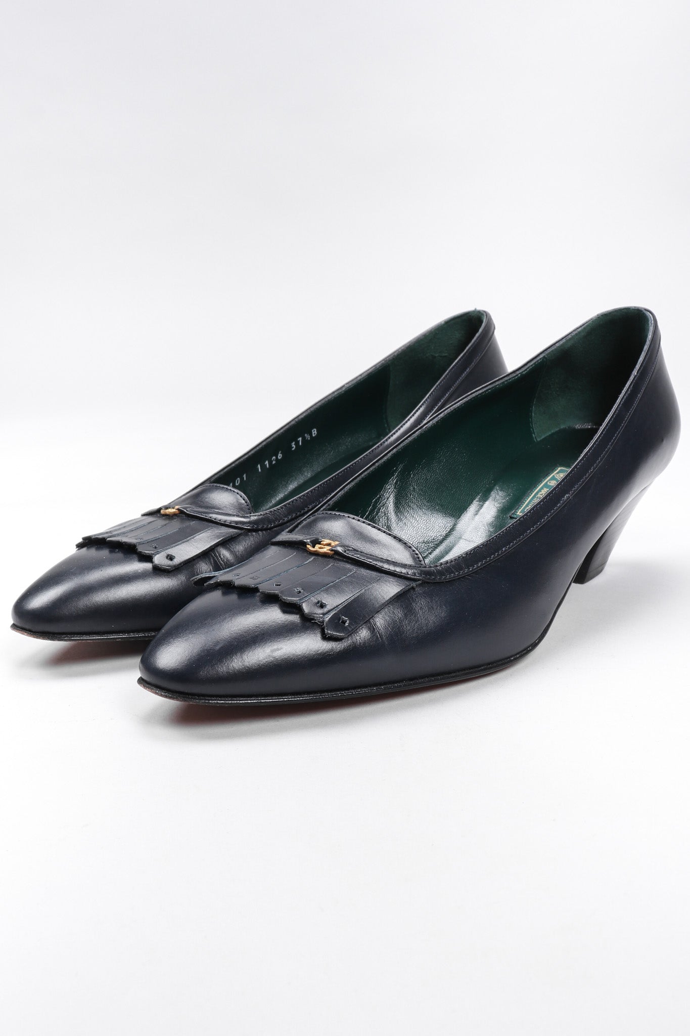 Recess Los Angeles Vintage Gucci Leather Fringe Flap Everyday Stacked Loafer Heels