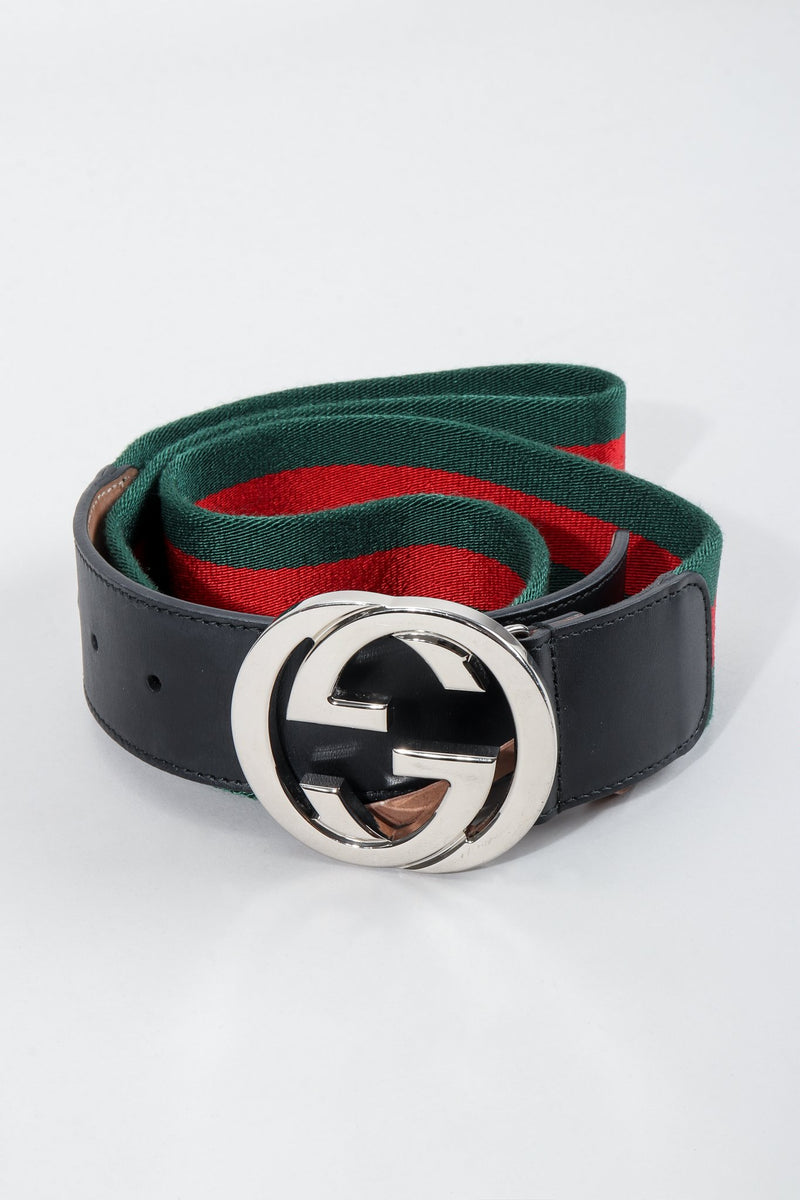 Gucci Double GG Interlocking G Logo Imprimé Monogram Belt Shiny