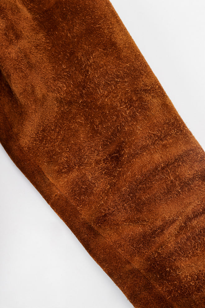 Vintage Gucci 1970s Cognac Suede Iconic Enamel Web Trench Coat Sleeve damage