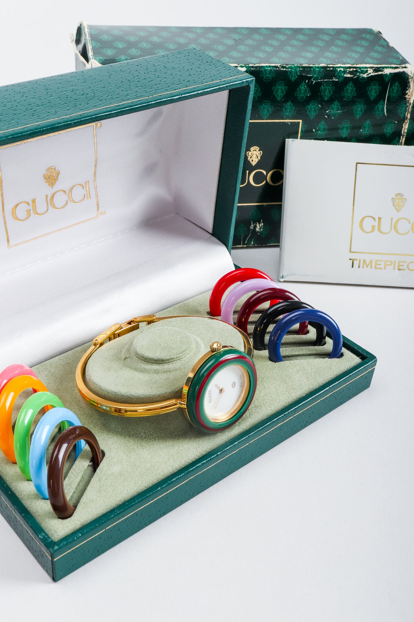 Vintage Gucci 1952 Boxed Bracelet Watch with Interchangeable Bezels with original warranty card
