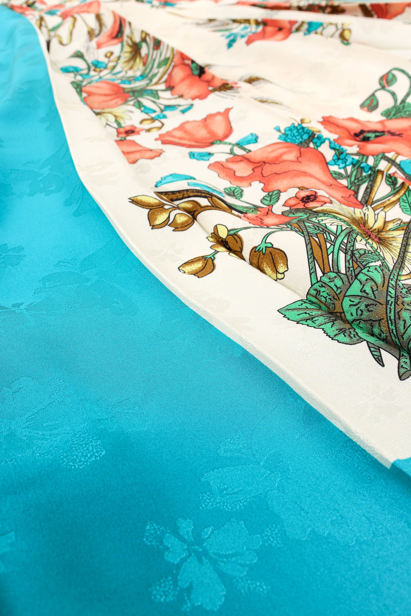 Gucci 2019 Resort Look 34 Silk Poppy Printed Scarf Skirt fabric detail at Recess LA