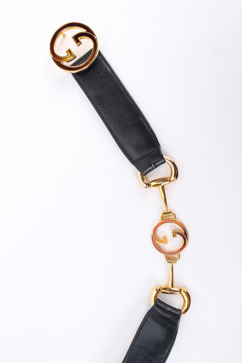 Vintage Gucci Enamel Horsebit Leather Belt front logo pin buckle @ Recess LA