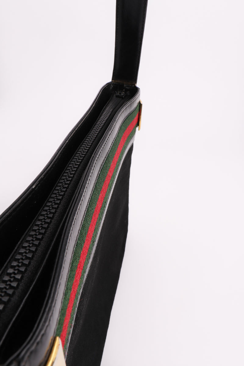 Gucci Vintage Black Monogram Canvas Shoulder Bag with Stripes