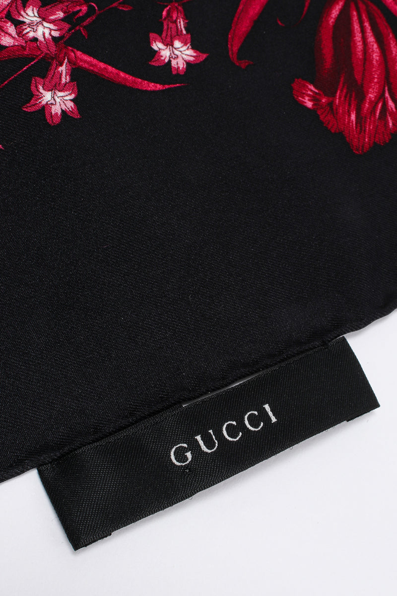 Vintage Gucci Burgundy Mono Flora Silk Scarf label at Recess Los Angeles