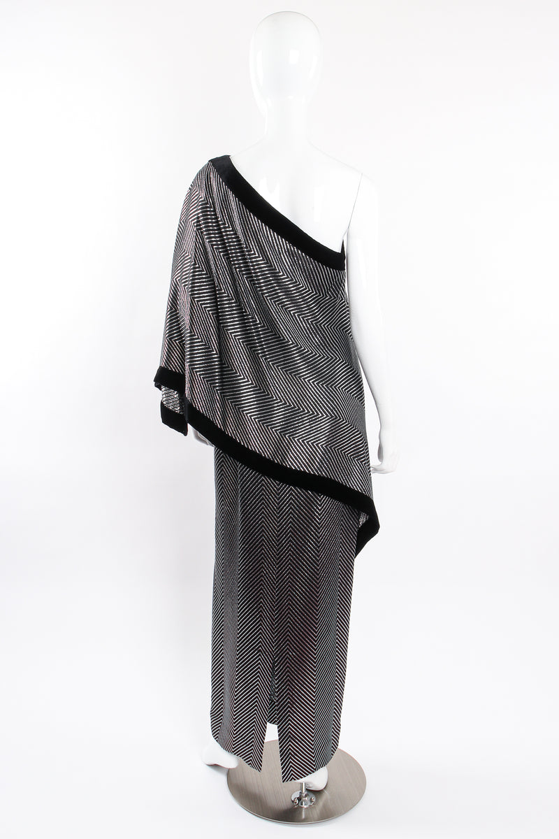 Vintage Gucci Metallic Silver Stripe Sari Shawl Dress on mannequin back at Recess Los Angeles