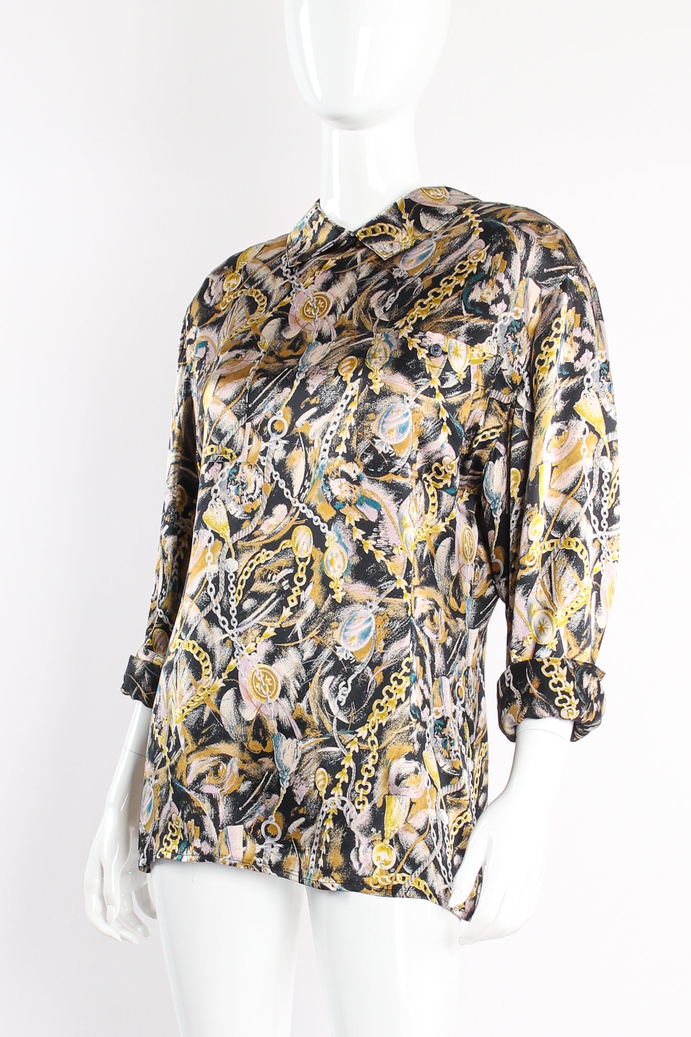Abstract Chain Print Popover Shirt