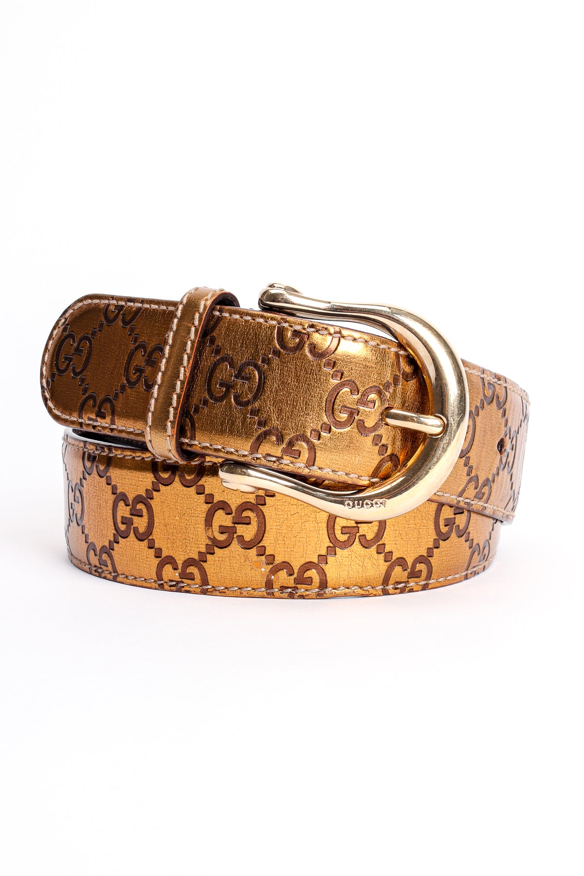 Vintage Gucci Metallic Leather Lamé Monogram GG Belt – Recess display picture 3