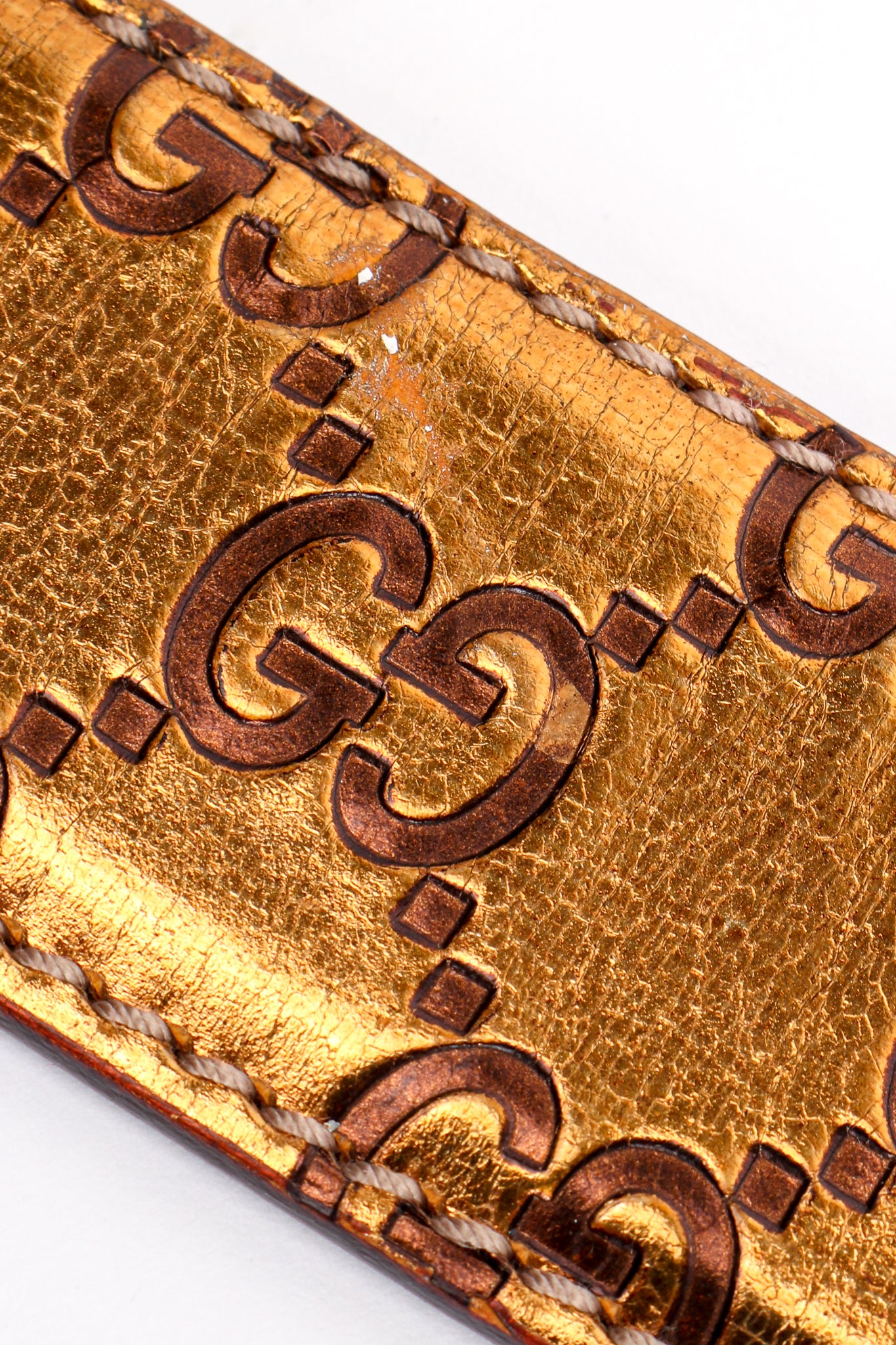 Vintage Gucci Metallic Leather Lamé Monogram GG Belt damage at Recess Los Angeles