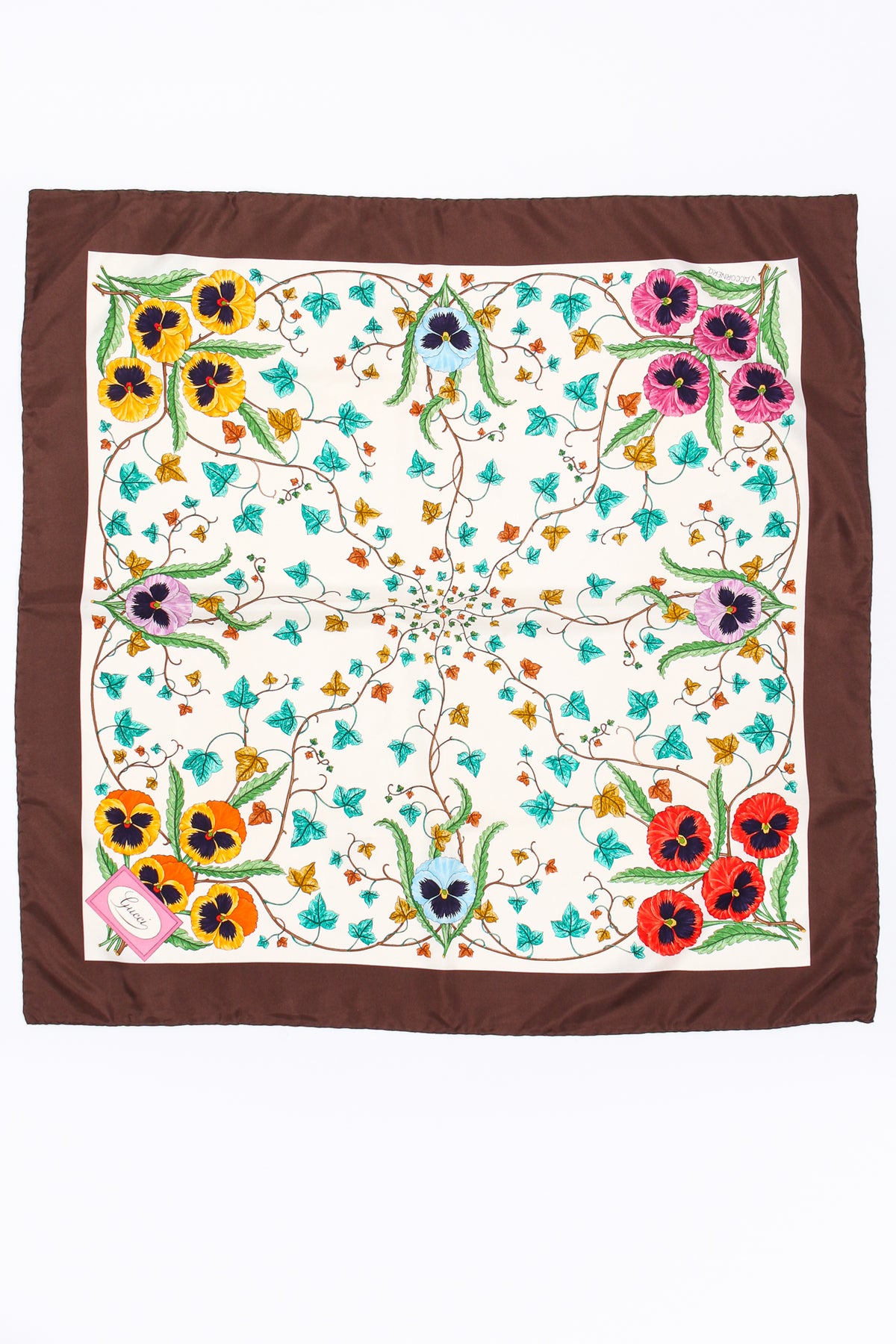 GUCCI 花柄スカーフ 約88cm×88cm V.ACCORNERO GUCCI V.Accornero Floral Silk Scarf White,Red (K-155812