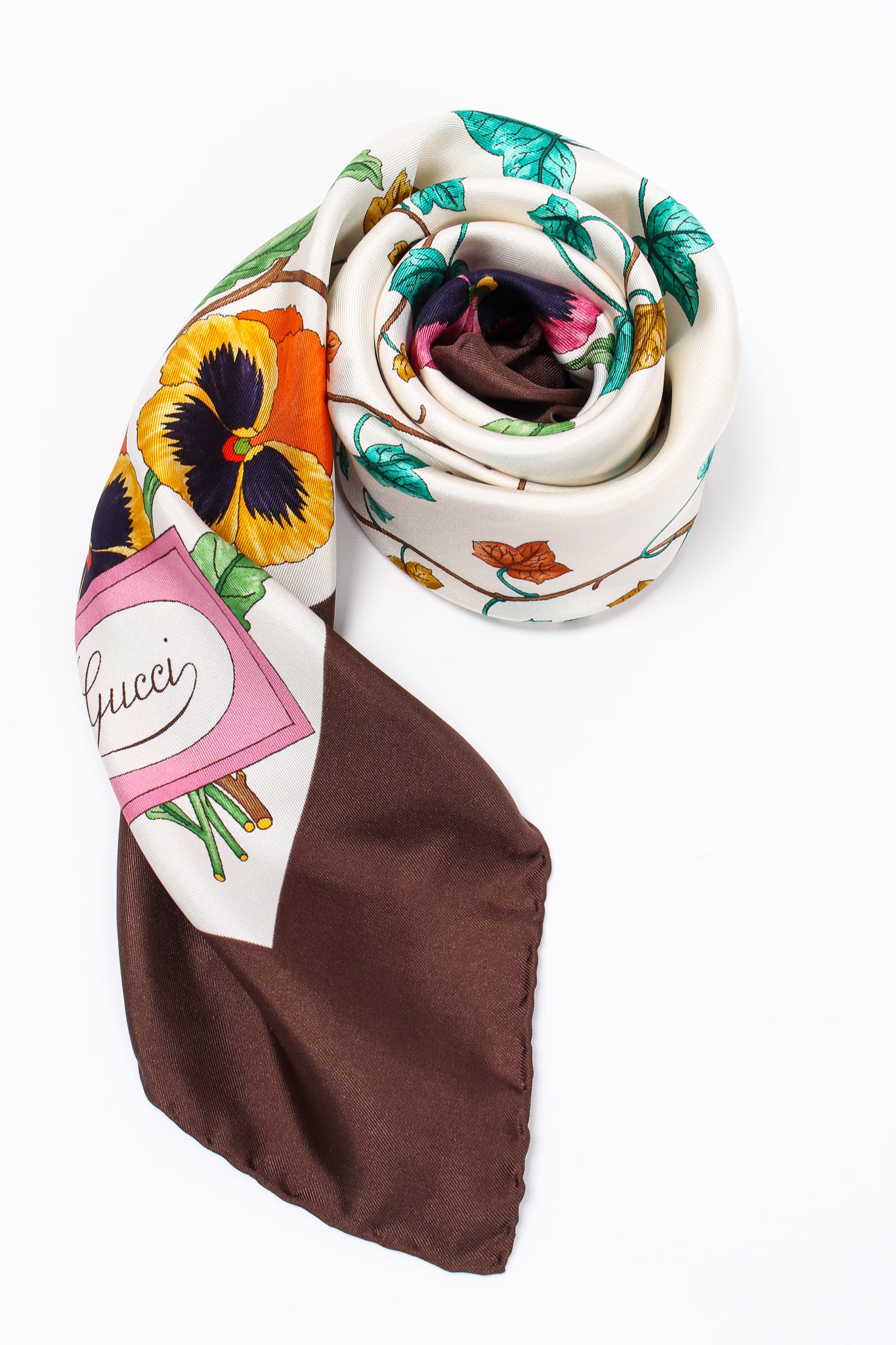 Vintage Gucci V. Accornero Floral Pansy Scarf roll at Recess Los Angeles