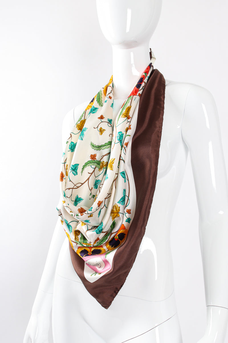 Vintage Gucci V. Accornero Floral Pansy Scarf on mannequin at Recess Los Angeles