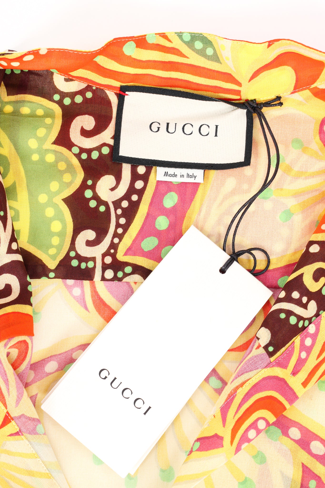 Gucci PreFall 2019 Floral Print Maxi Peasant Dress label and tag at Recess Los Angeles