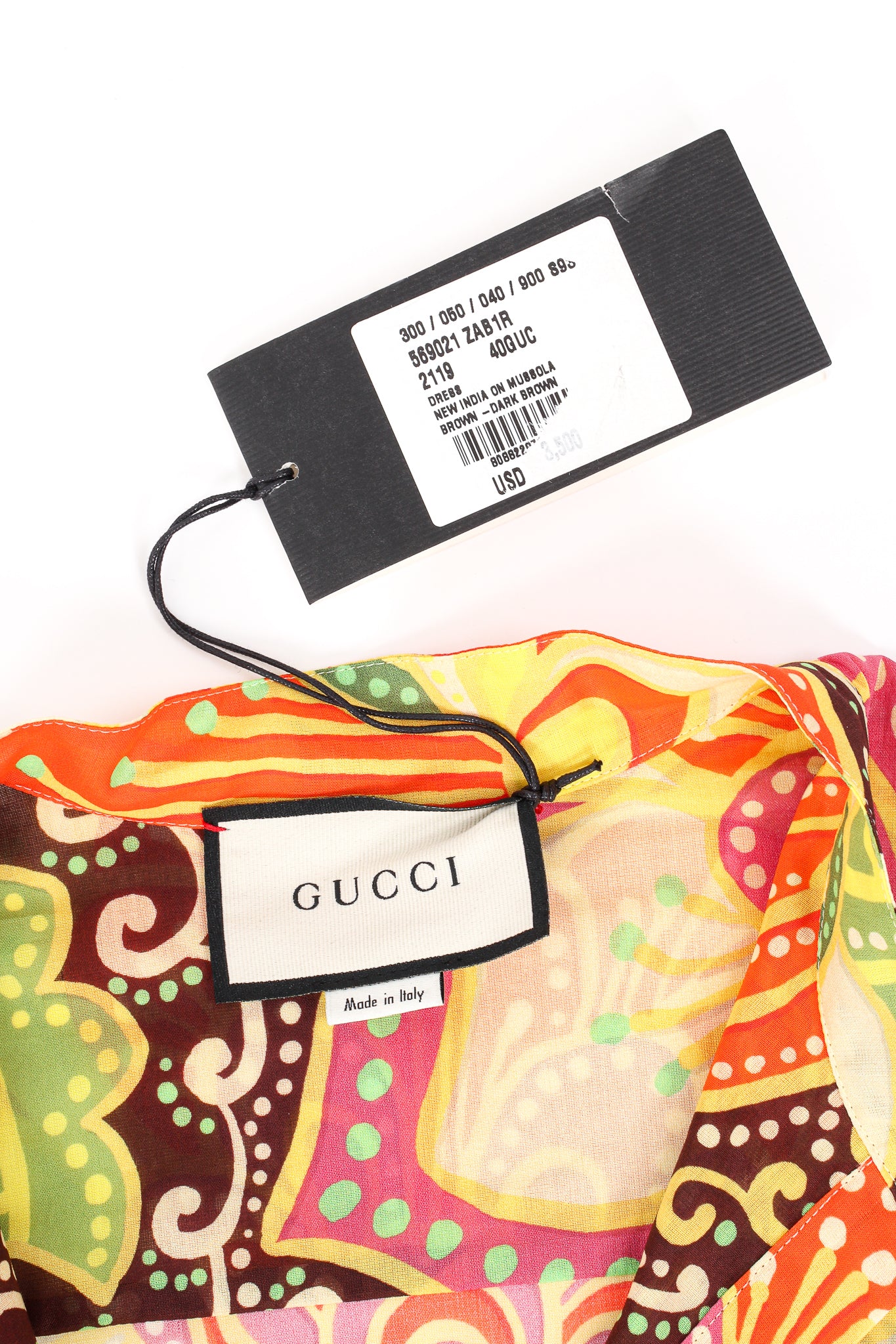 Gucci PreFall 2019 Floral Print Maxi Peasant Dress label and tag at Recess Los Angeles