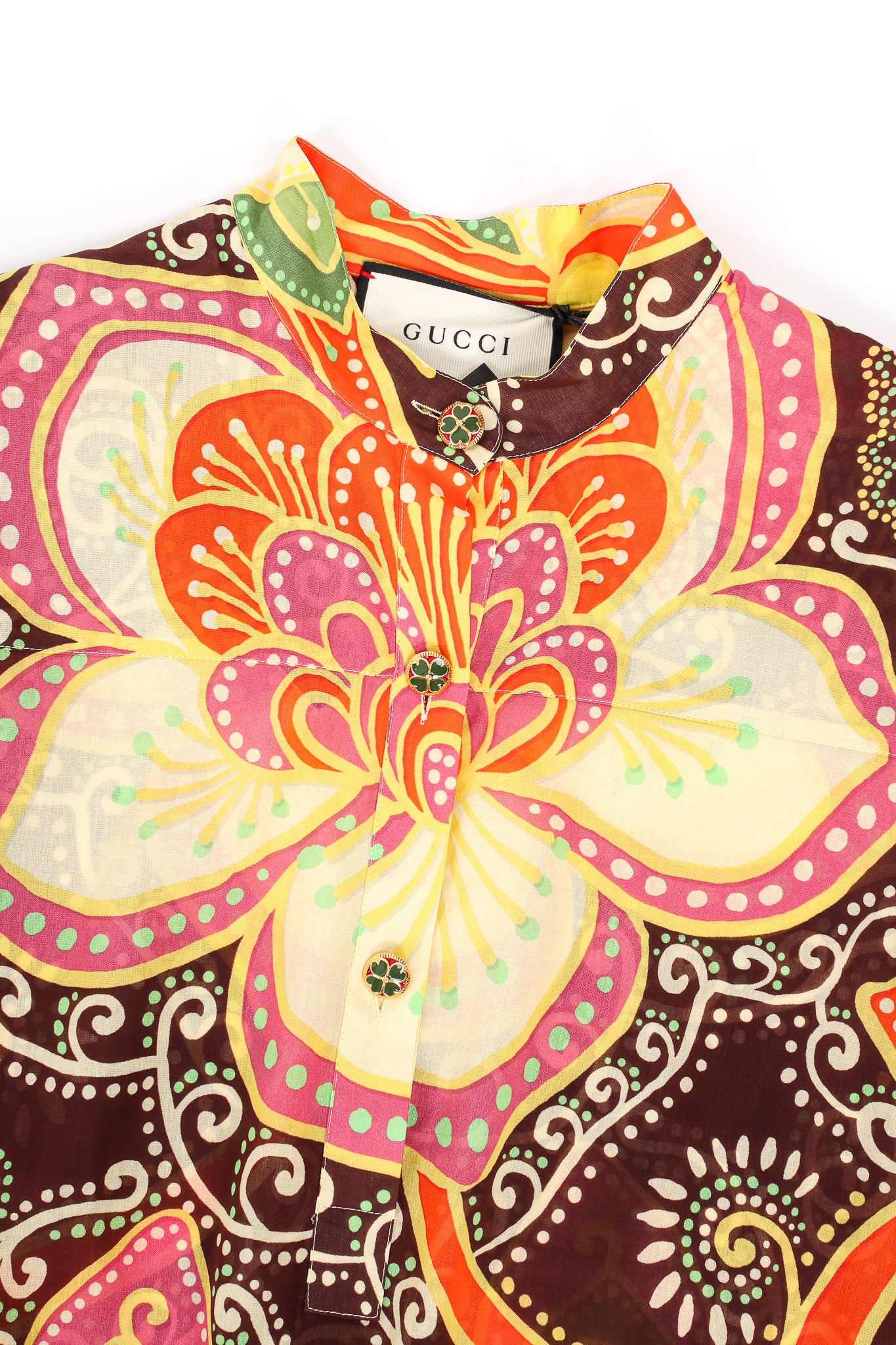 Gucci PreFall 2019 Floral Print Maxi Peasant Dress buttons at Recess Los Angeles