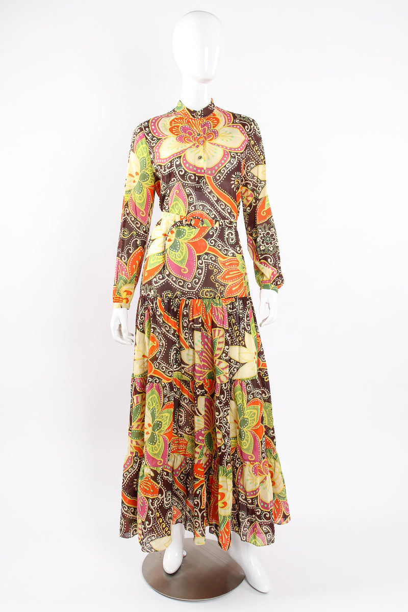 Gucci PreFall 2019 Floral Print Maxi Peasant Dress on Mannequin front at Recess Los Angeles