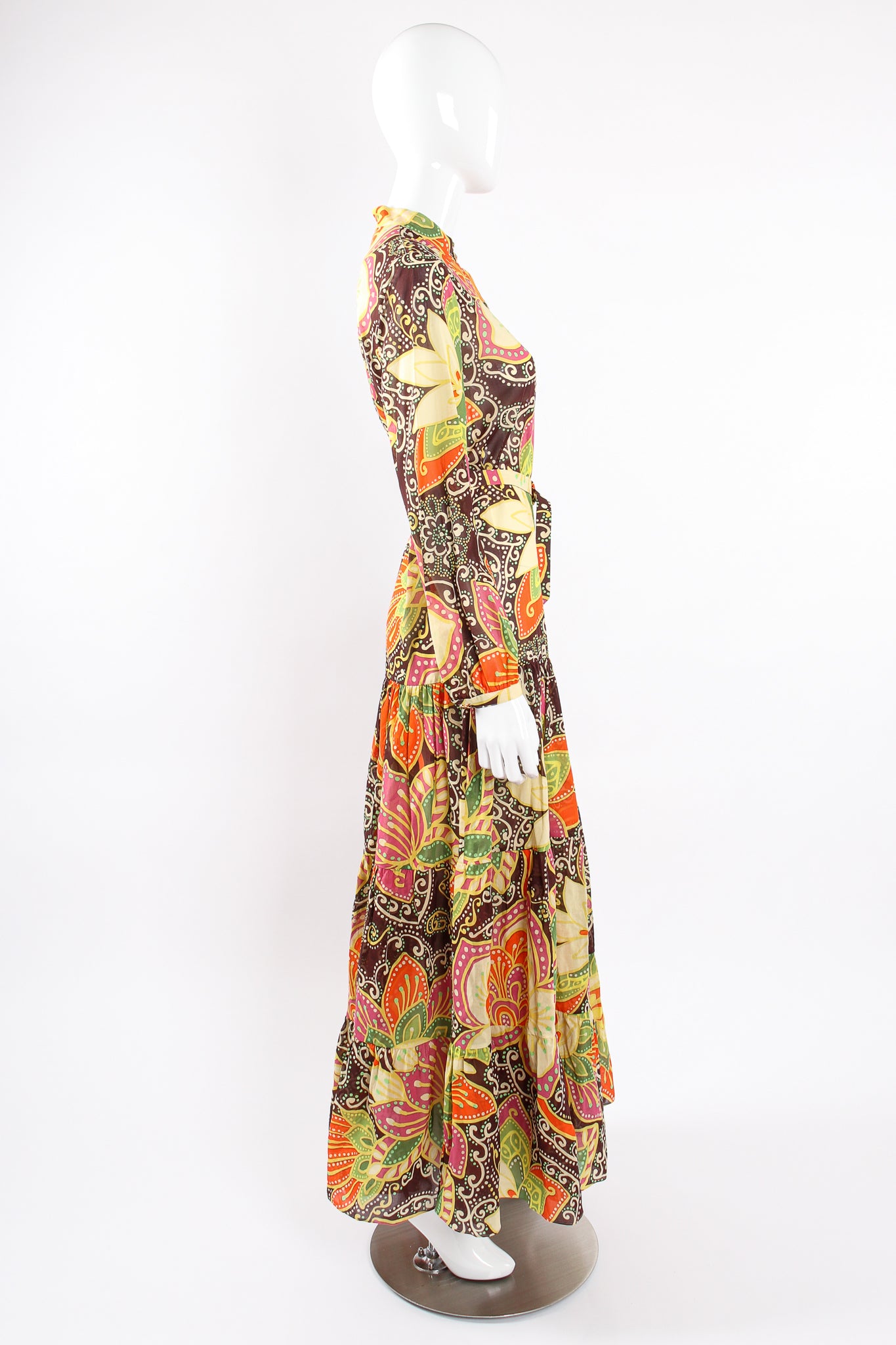 Gucci PreFall 2019 Floral Print Maxi Peasant Dress on Mannequin side at Recess Los Angeles