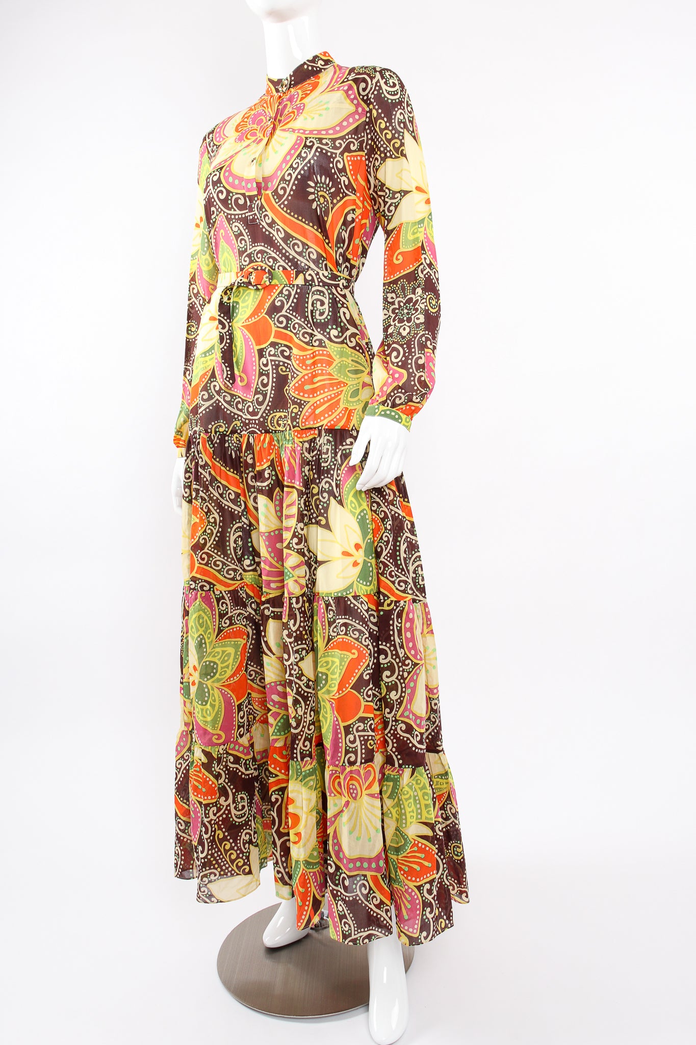 Gucci PreFall 2019 Floral Print Maxi Peasant Dress on Mannequin angle at Recess Los Angeles