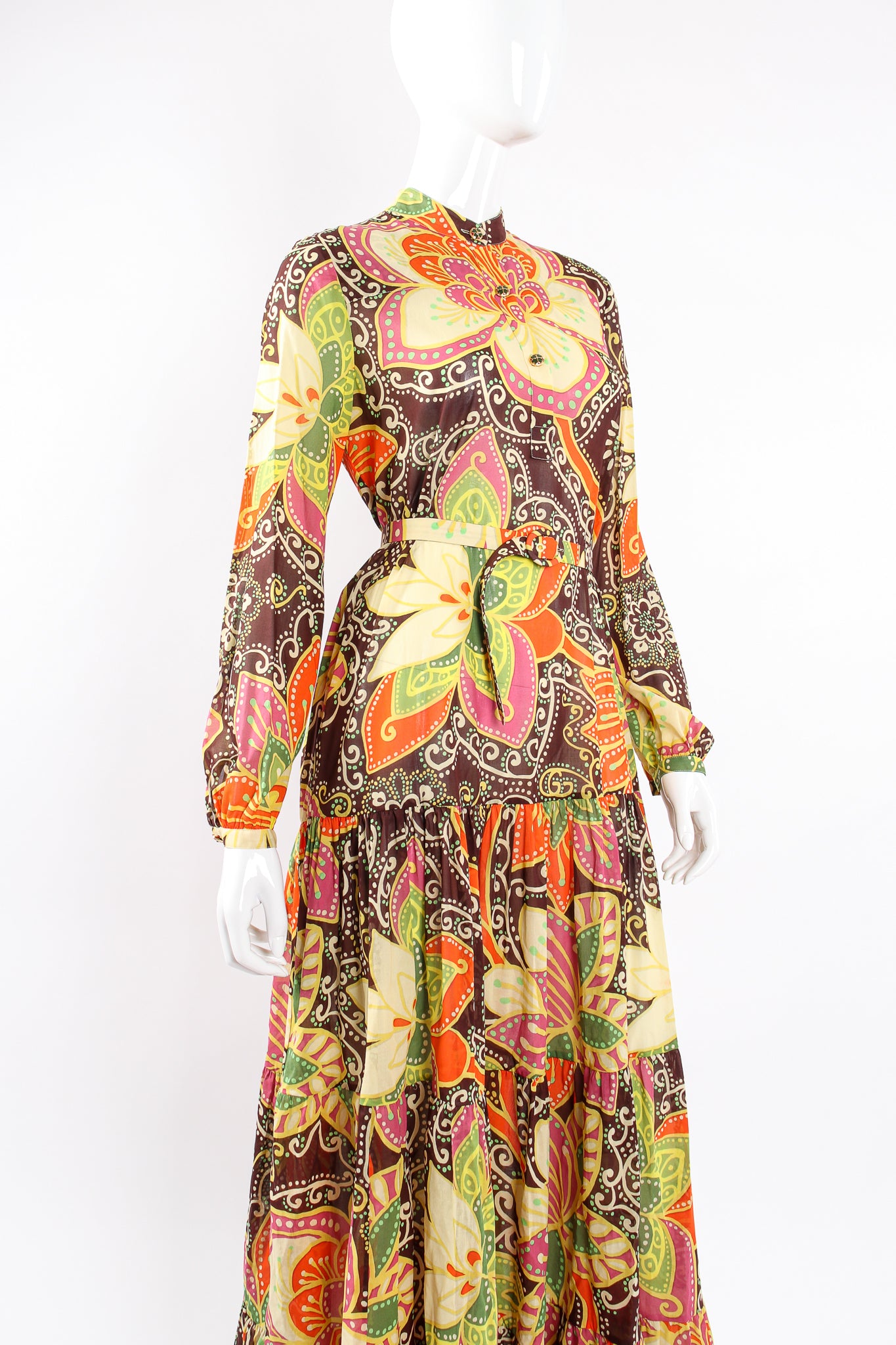 Gucci PreFall 2019 Floral Print Maxi Peasant Dress on Mannequin angle at Recess Los Angeles