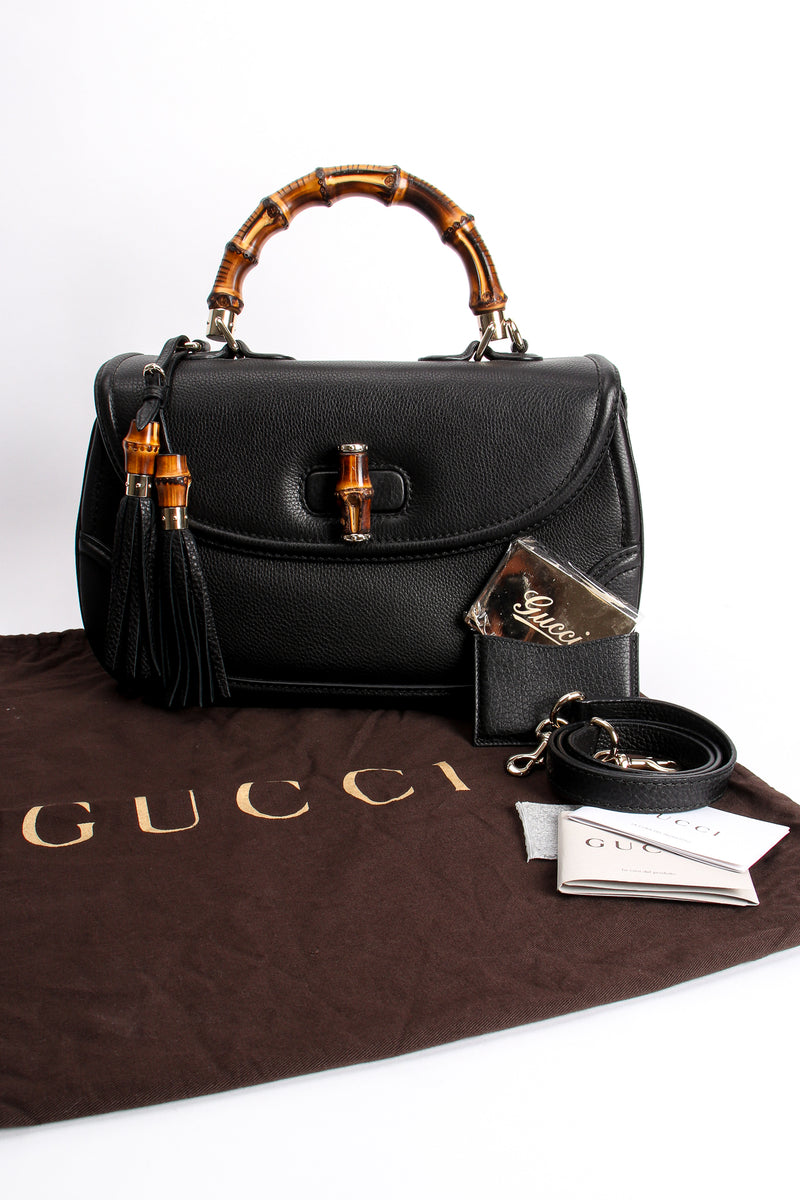 1980s Gucci Bamboo black leather handbag