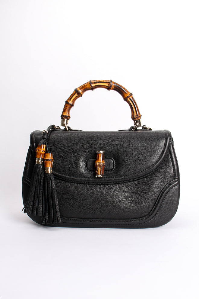 Vintage Gucci Leather Bamboo Handle Bag with Tassels front at Recess Los Angeles