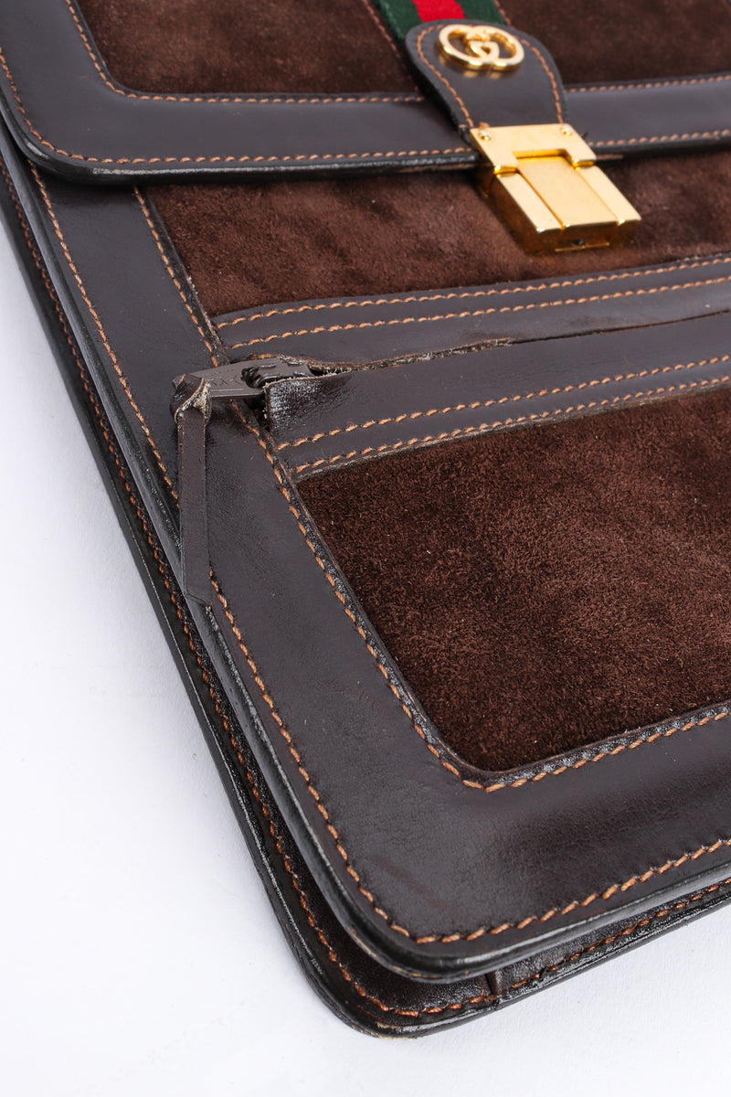 Vintage Gucci 1970s Suede Leather Shoulder Satchel corner/exterior pocket @ Recess LA