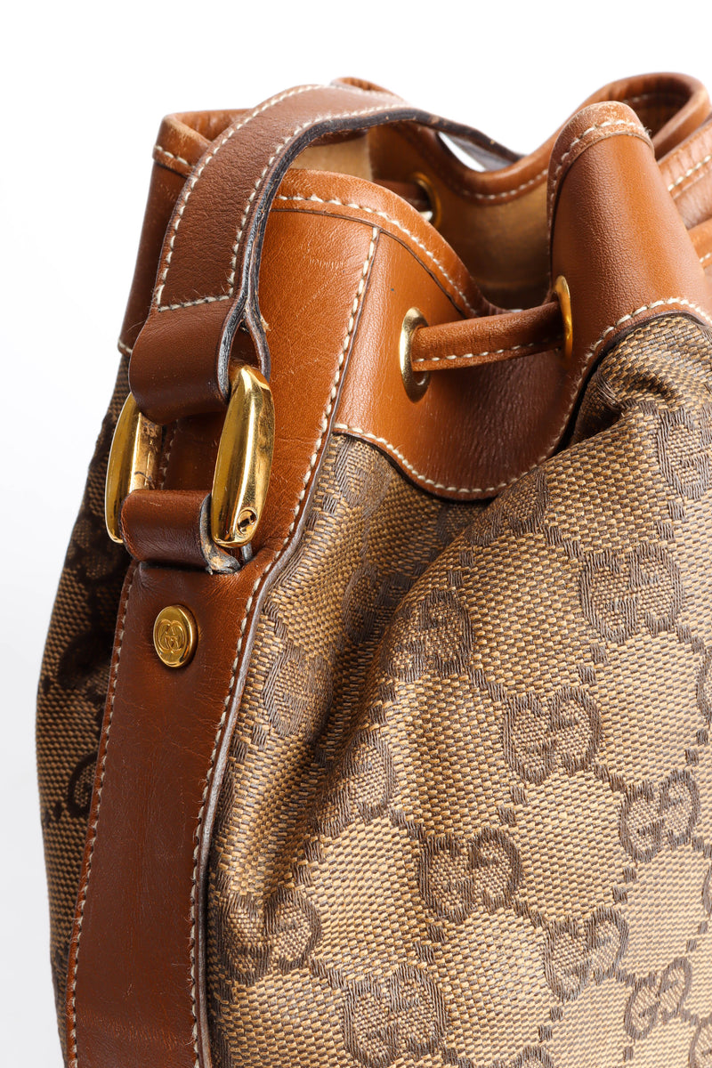 Gucci Vintage Leather Trim Monogram Bucket Bag