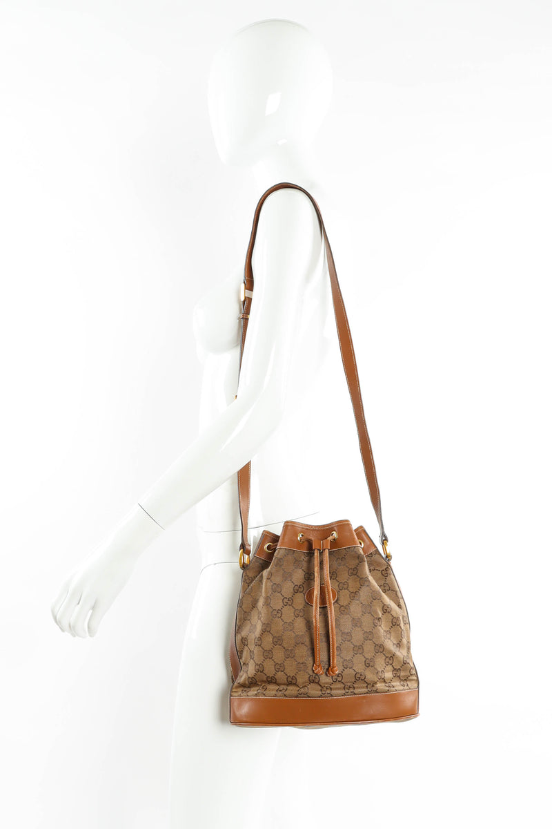 Louis Vuitton Vintage Brown Leather Monogram Shoulder Hobo Bucket Bag