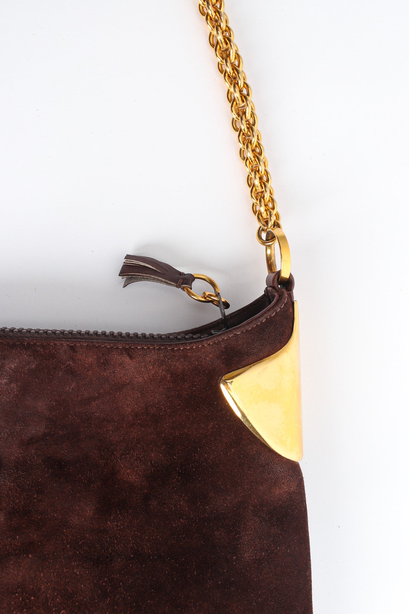 Vintage Gucci 1970s Suede Shoulder Bag decorative gold/zipper pull @ Recess Los Angeles