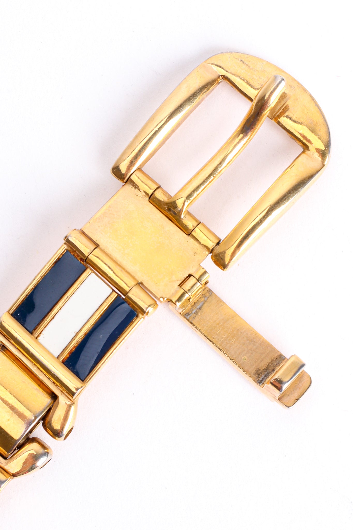 Vintage Gucci Navy Striped Enamel Metal Belt buckle clasp at Recess Los Angeles