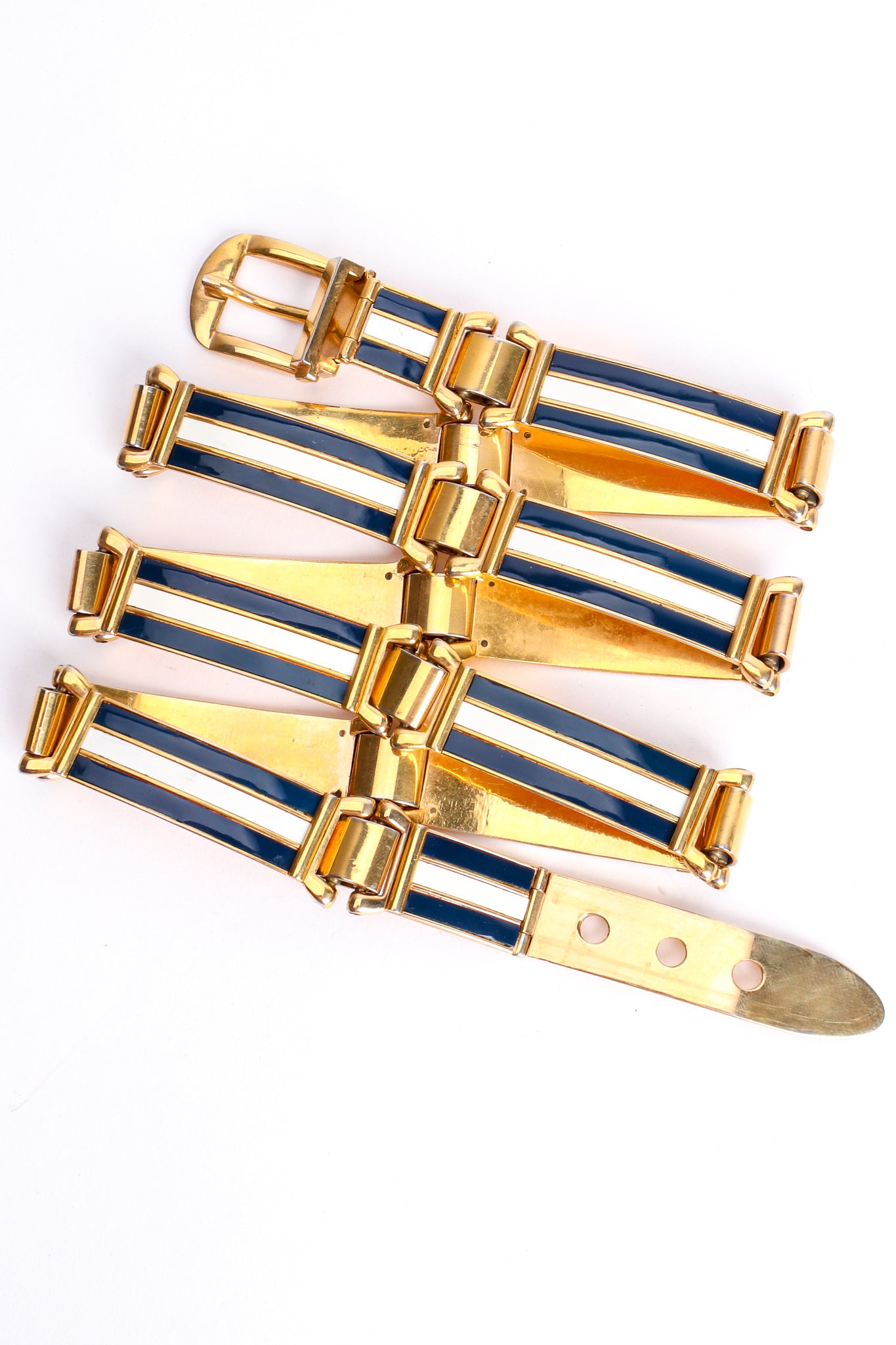 Vintage Gucci Navy Striped Enamel Metal Belt at Recess Los Angeles
