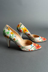 Vintage 1980 Gucci Botanical Floral White Heels R side flat lay @ Recess LA