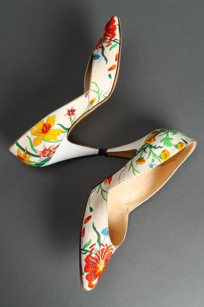 Vintage 1980 Gucci Botanical Floral White Heels art flat lay @ Recess LA