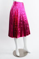 Gucci 2017 Metallic Plisse Pleated Leather Skirt in Fuchsia Rose on Mannequin angle at Recess LA