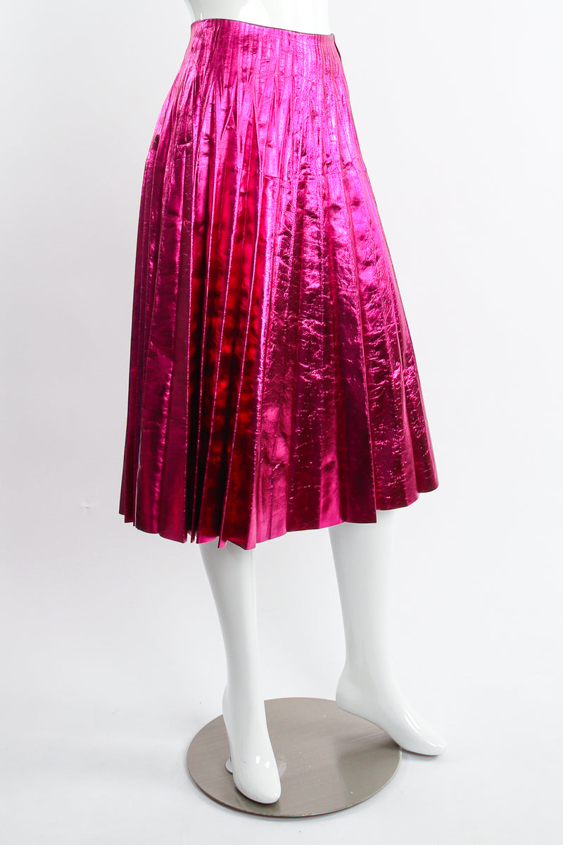 Gucci 2017 Metallic Plisse Pleated Leather Skirt in Fuchsia Rose