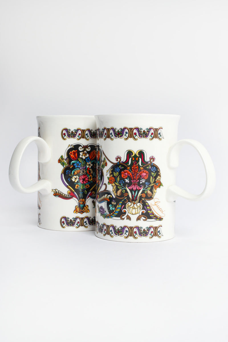Vintage Gucci Gilded Floral Signed Mugs (Set of 2) creative front @ Recess LA