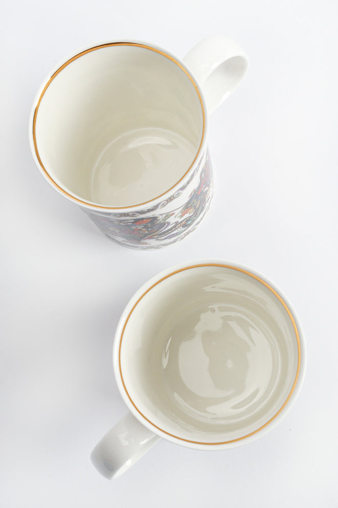Vintage Gucci Gilded Floral Signed Mugs (Set of 2) top rim/depth @ Recess LA