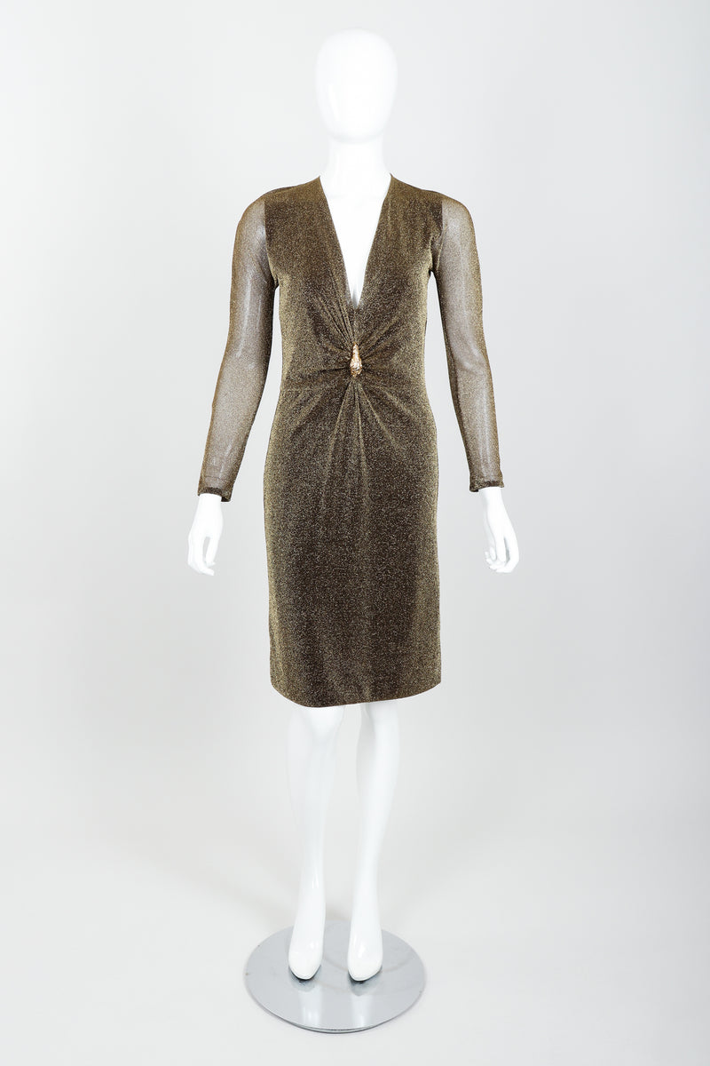 Vintage Gucci Tom Ford A/W 2000 Runway Gold Dionysus Plunge Dress Recess Vintage Gucci Tom Ford A/W 2000 Runway Gold Dionysus Plunge Dress Recess