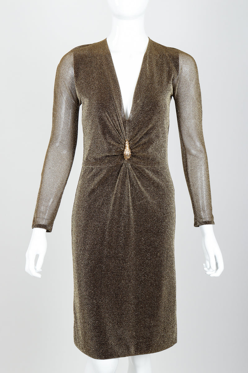 Vintage Gucci Tom Ford A/W 2000 Runway Gold Dionysus Plunge Dress Recess Vintage Gucci Tom Ford A/W 2000 Runway Gold Dionysus Plunge Dress Recess