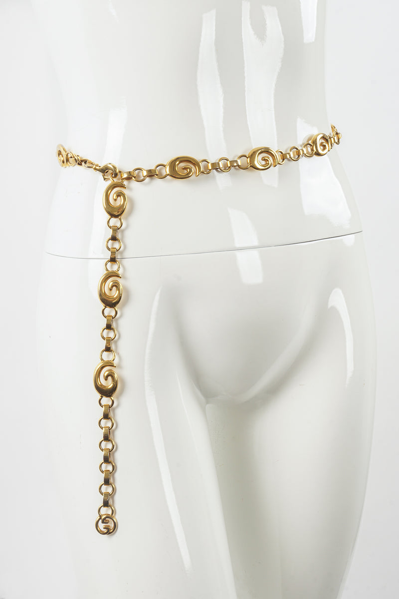 Vintage Gucci Gold G Swirl Chain Belt on Mannequin at Recess Los Angeles