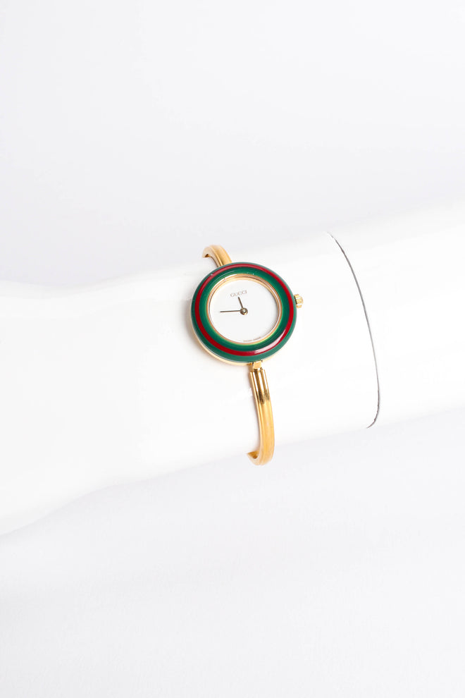 Vintage Gucci 13 Bezel Bracelet Watch Boxed Set on mannequin at Recess Los Angeles