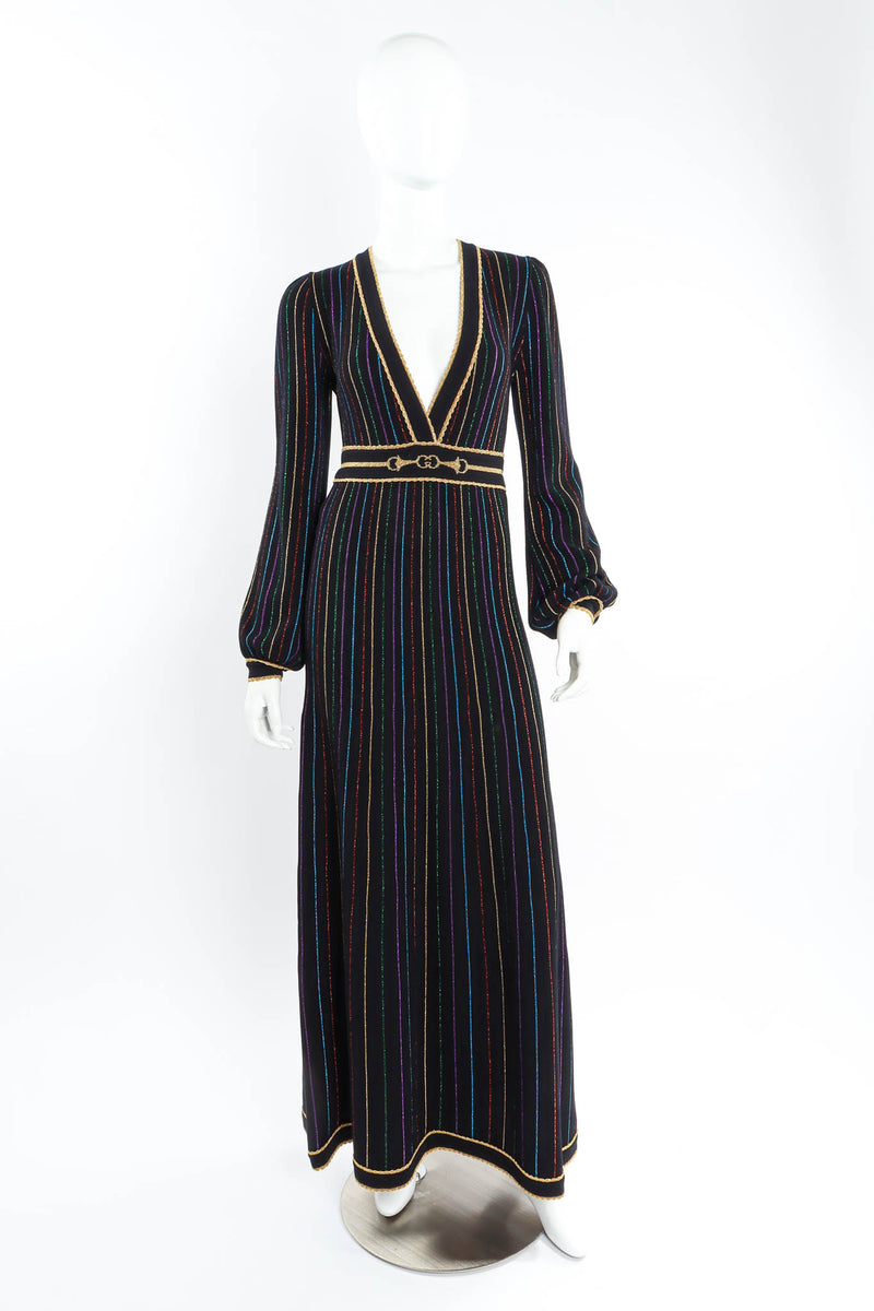2020 Gucci Horsebit Metallic Stripe Knit Dress mannequin front @ Recess Los Angeles