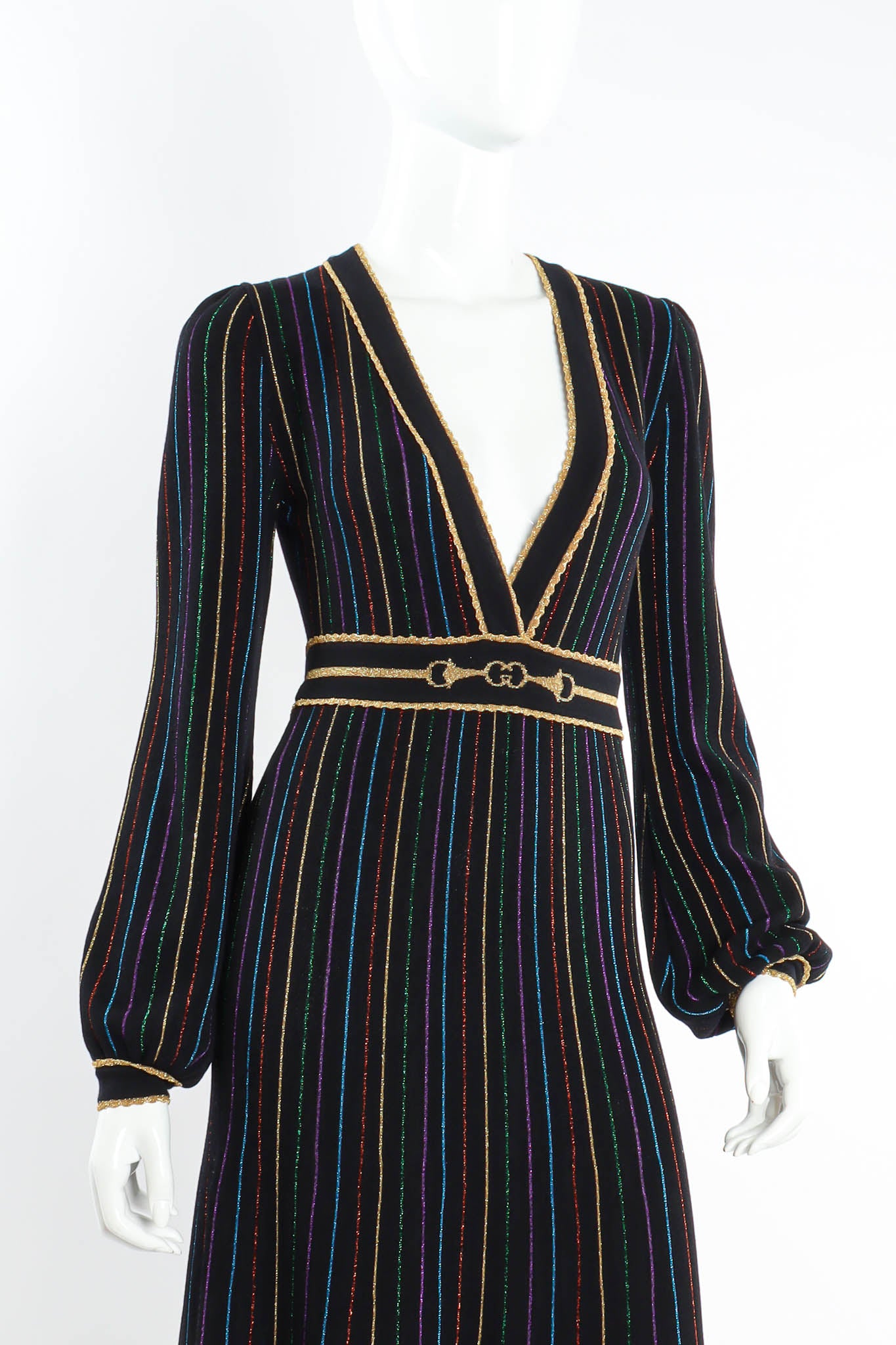 2020 Gucci Horsebit Metallic Stripe Knit Dress mannequin close @ Recess Los Angeles
