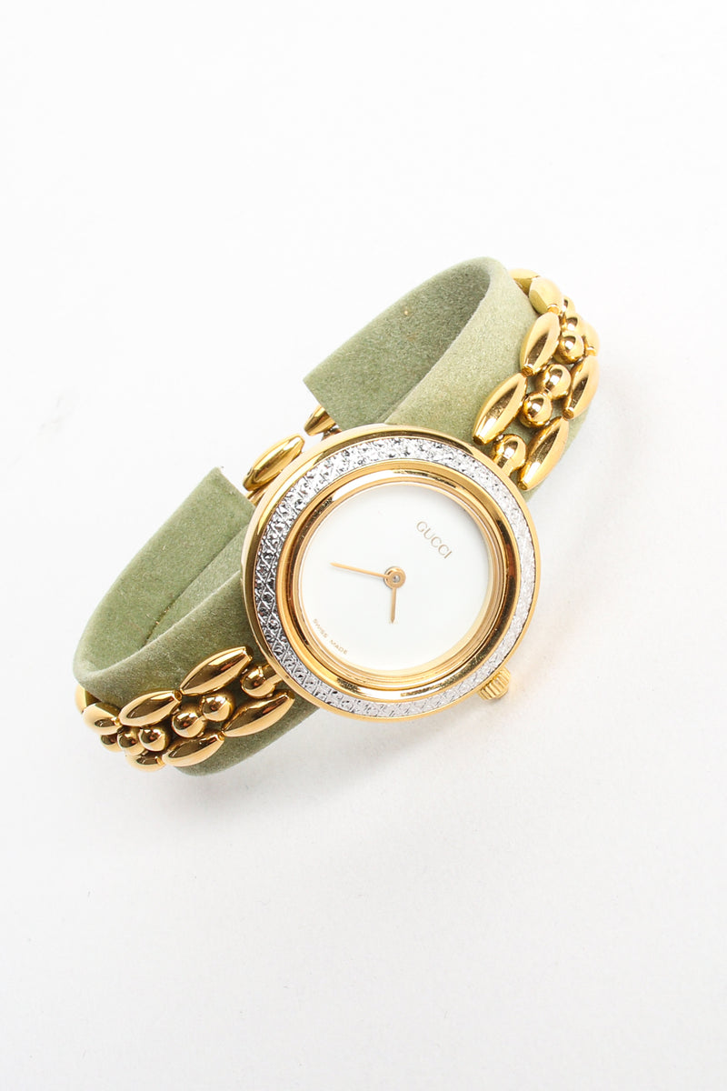 Vintage Gucci 12 Bezel Bracelet Watch Boxed Set diamond cut two tone at Recess Los Angeles