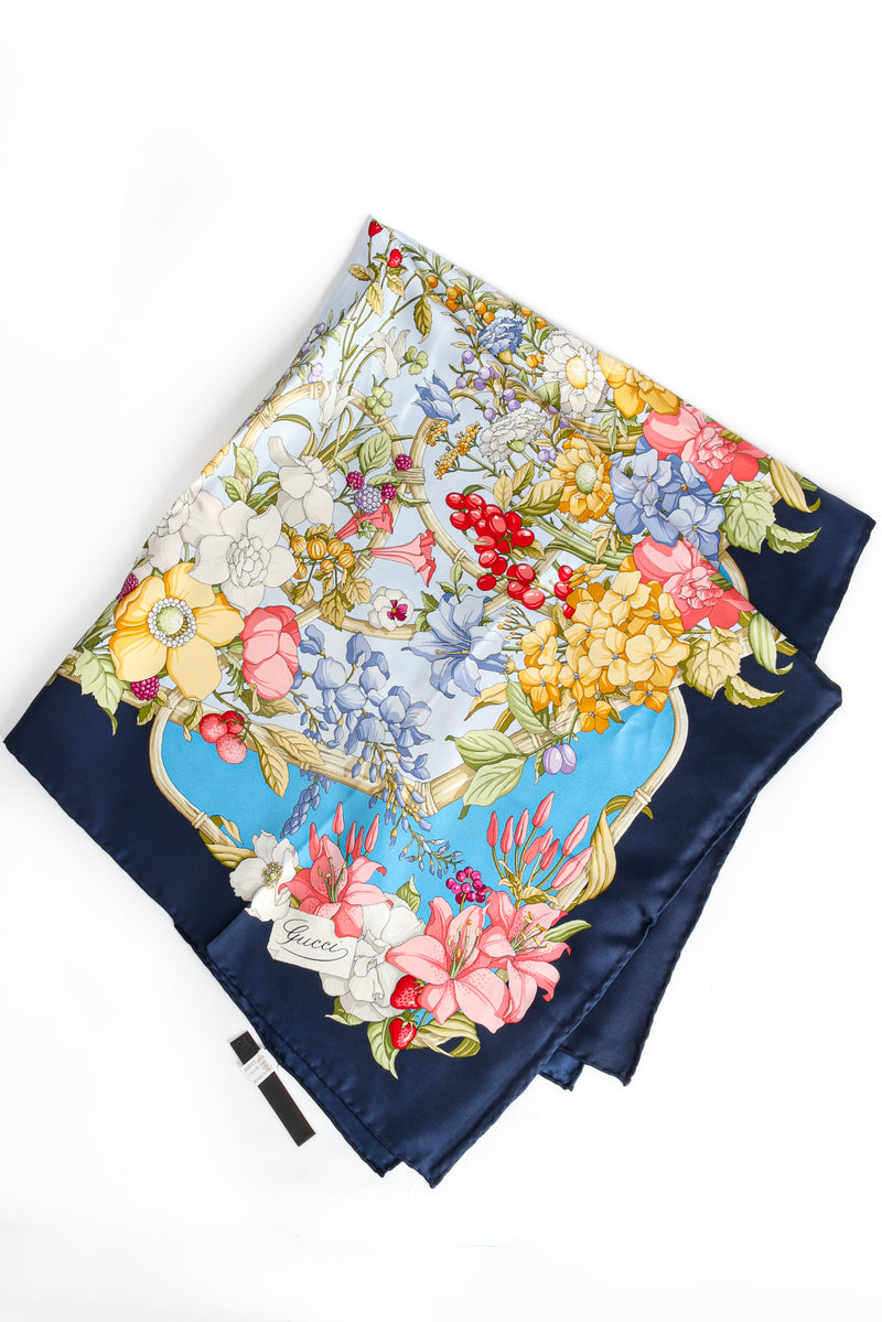 Vintage Gucci Floral Wildflower Berries Silk Scarf Folded Flat at Recess LA