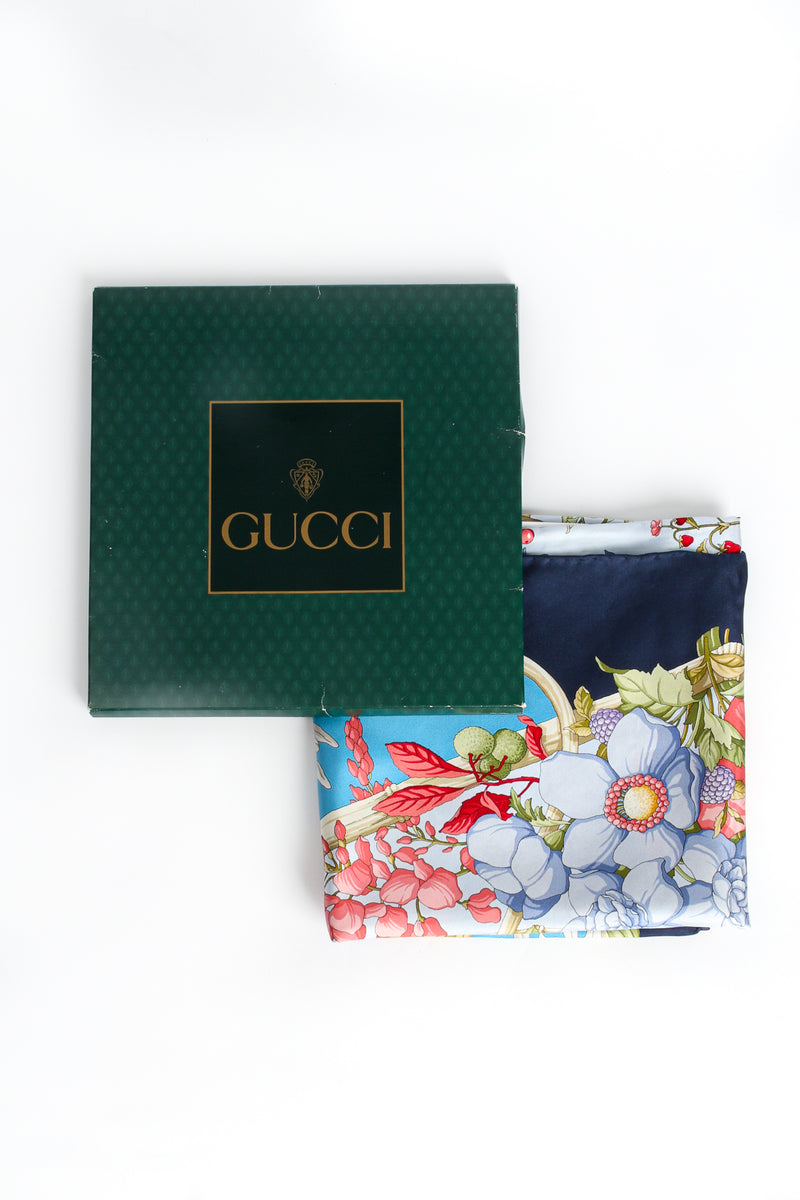 Vintage Gucci Floral Wildflower Berries Silk Scarf with Packaging at Recess LA