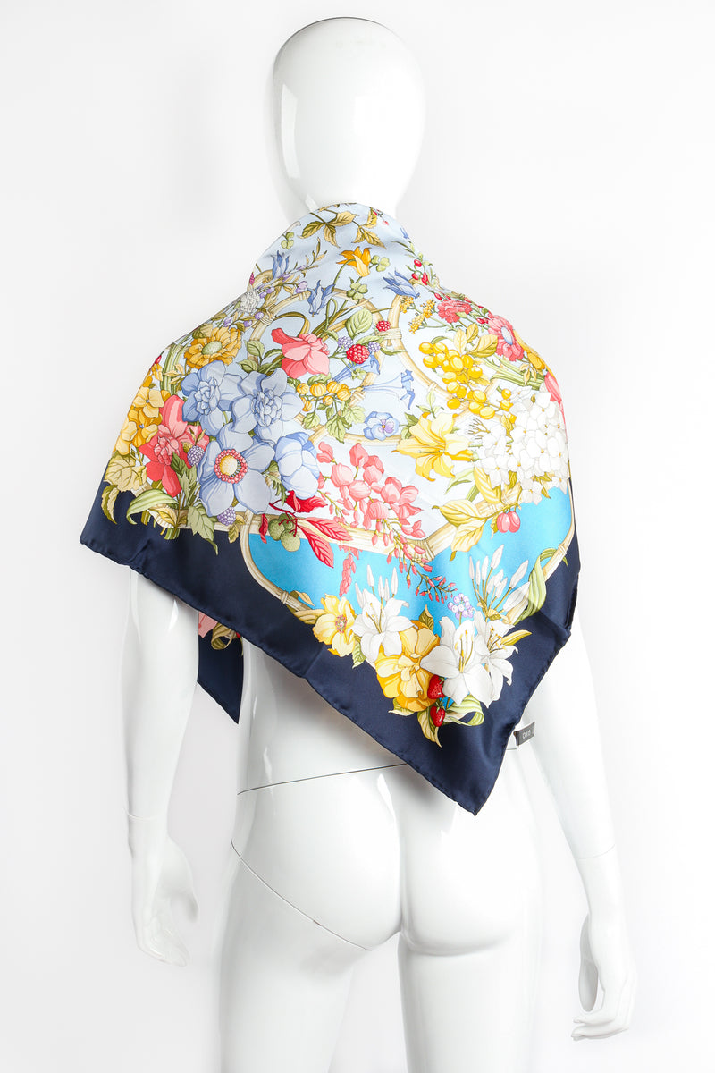 Vintage Gucci Floral Wildflower Berries Silk Scarf on Mannequin Back at Recess LA