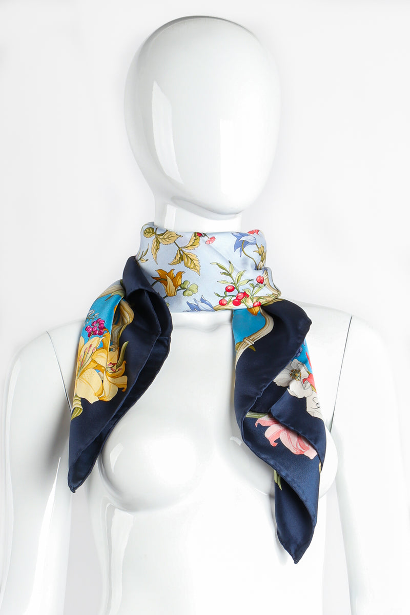 Vintage Gucci Floral Wildflower Berries Silk Scarf on Mannequin Tied at Recess LA