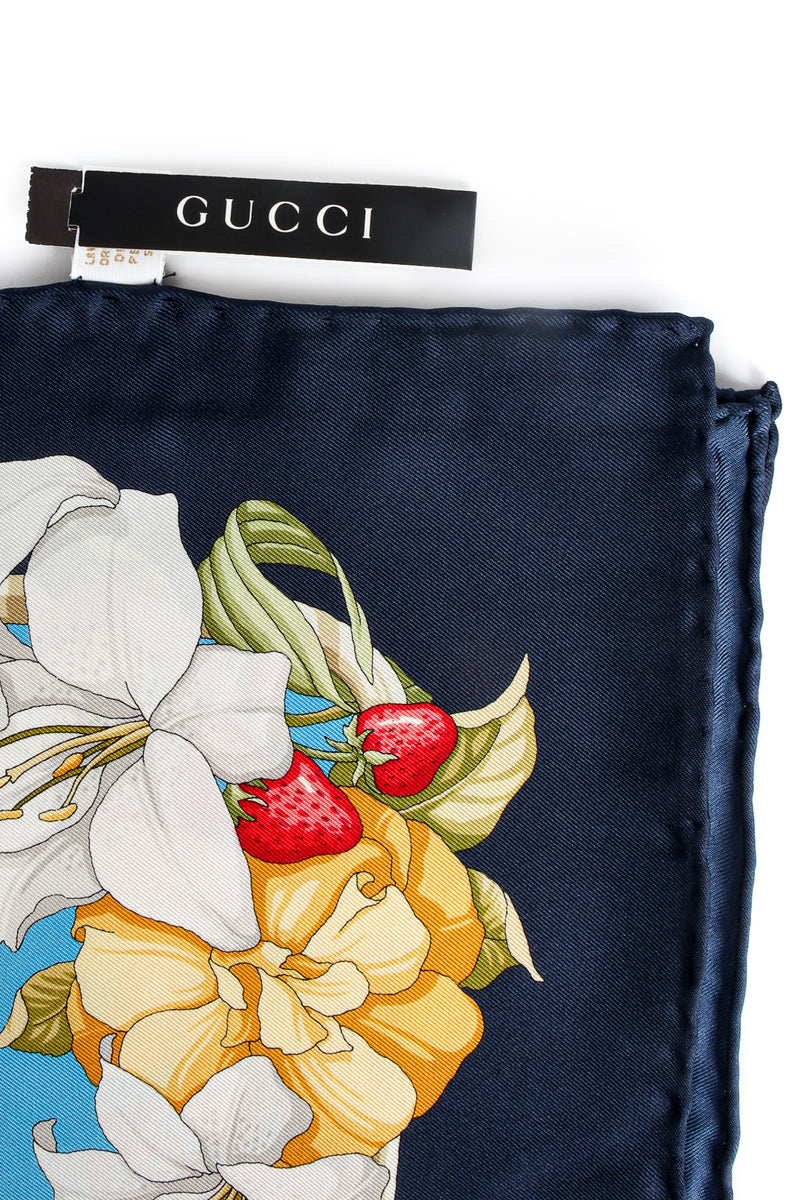 Vintage Gucci Floral Wildflower Berries Silk Scarf Closeup Tag at Recess LA