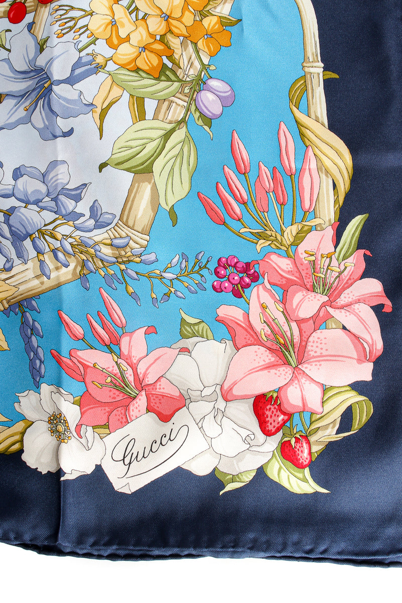Vintage Gucci Floral Wildflower Berries Silk Scarf Closeup Signature at Recess LA